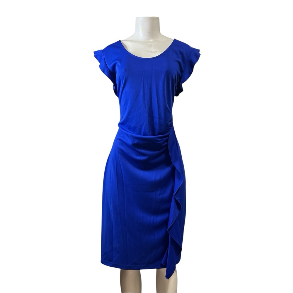 Noctflos Dress Blue Ruffle Ruched Flutter Sleeves Cocktail Party Office Siren XL